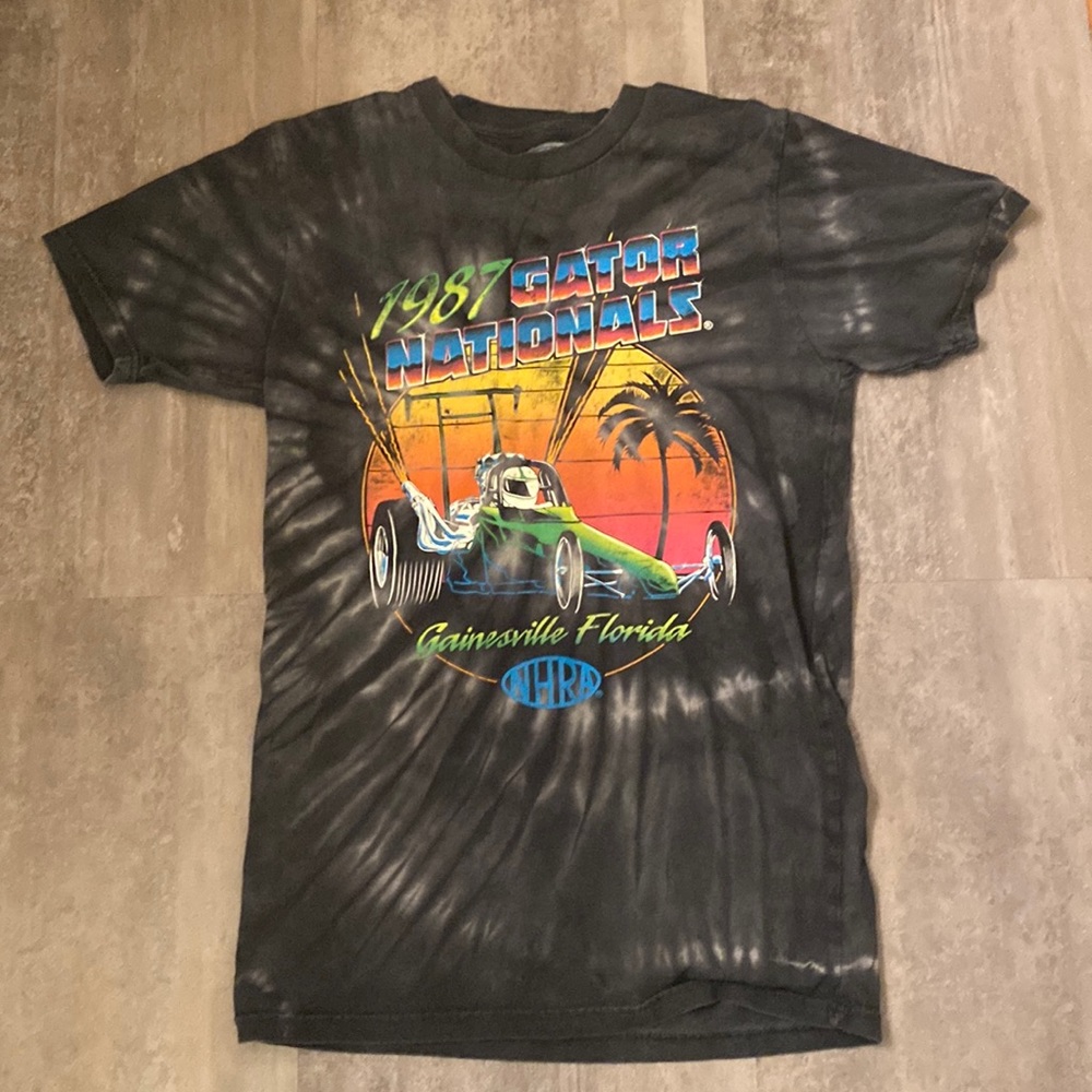 Tie-dye 1987 race car shirt